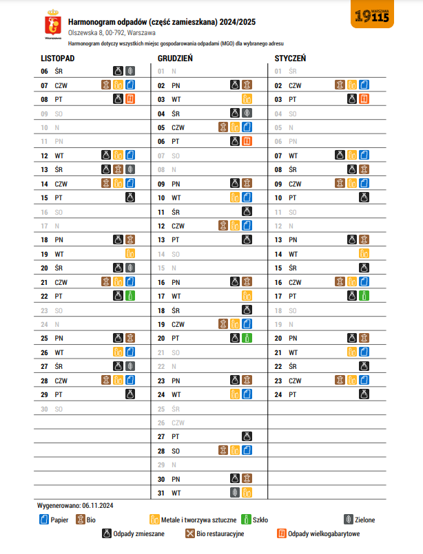 harmonogram wywozu odpadów 2024 SMO8