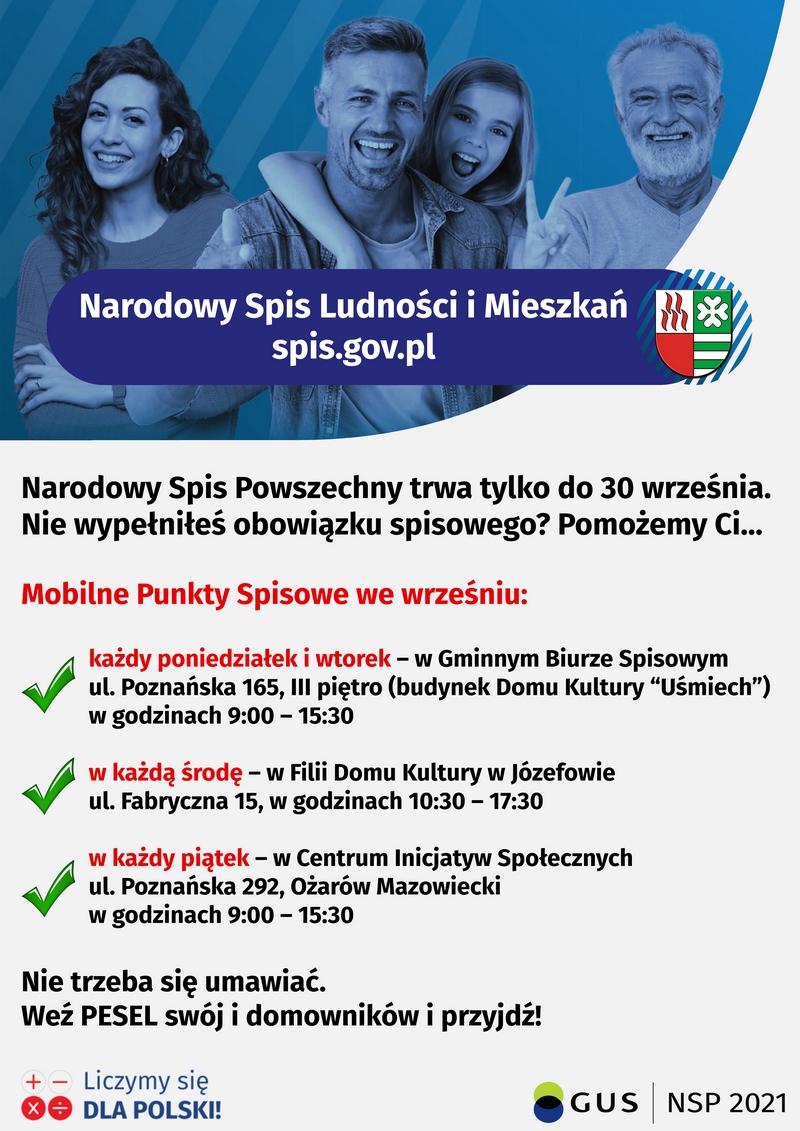 ulotka o narodowym spisie powszechnym w gminie Ożarów Mazowiecki