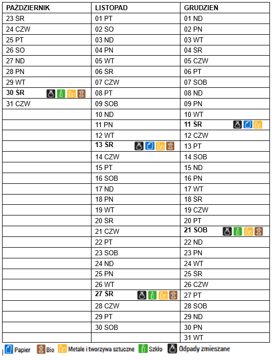 Nowy harmonogram wywozu odpadów 2024 Oz27