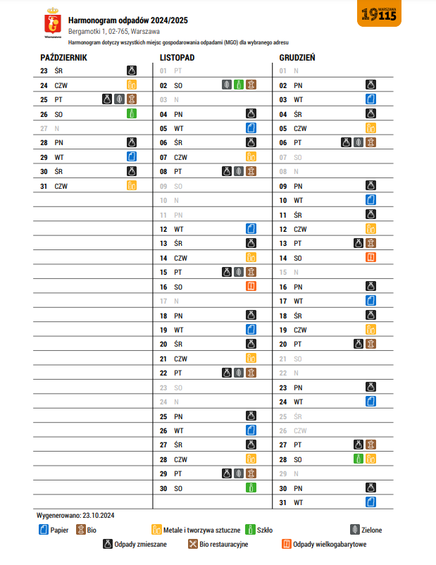 harmonogram wywozu odpadów 2024 GM2