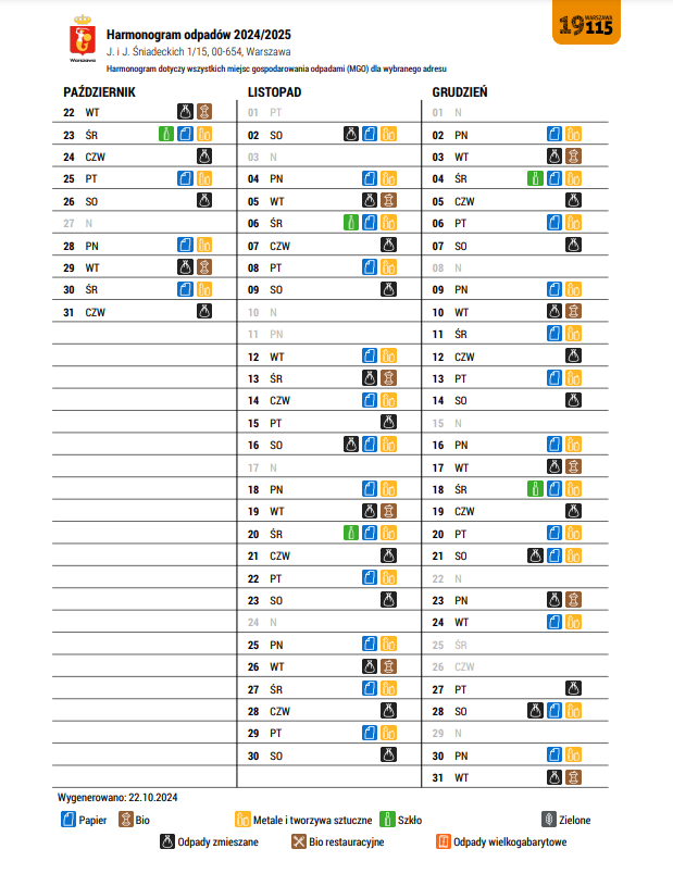 harmonogram wywozu odpadów 2024 Sn1