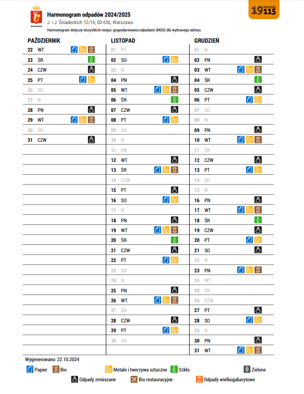 harmonogram wywozu odpadów 2024 Sn12