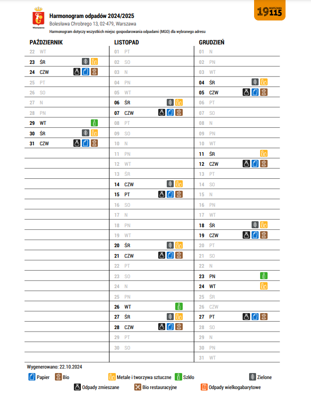 harmonogram wywozu odpadów 2024 ch13